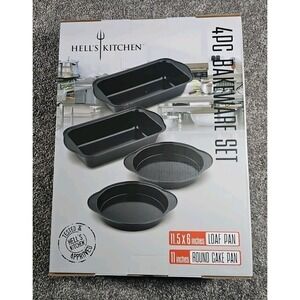 Hell's Kitchen 4PC Bake Ware Set 2 11.5 Loaf Pan & 2 11in Round Cake Pan Nostick